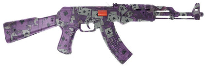 Halloweenowy sztuczny pistolet fioletowy 62 cm