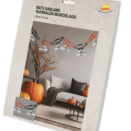 Halloweenowa girlanda z zawieszkami nietoperzy 2 m