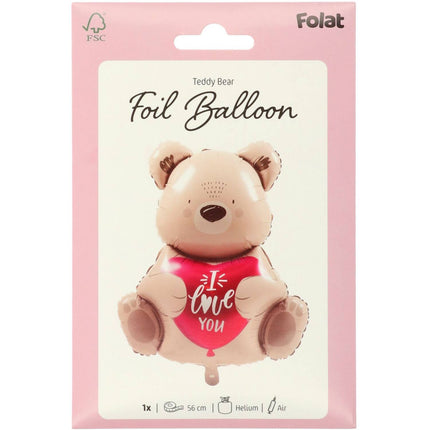 Balon foliowy - Ombre Love - Brązowy miś "Kocham Cię" - 56 cm