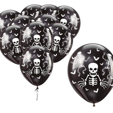 Balony na Halloween Czarny Szkielet 30cm 16szt