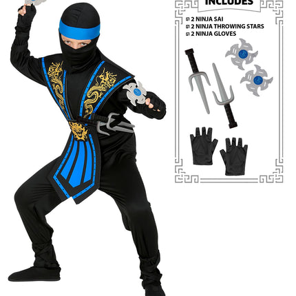 Kostium dziecięcy Kombat Ninja niebieski z bronią