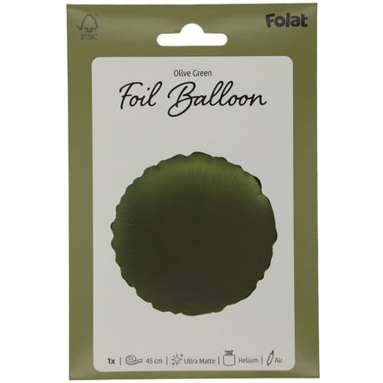 Balon helowy okrągły Olive Green Matt 45 cm pusty