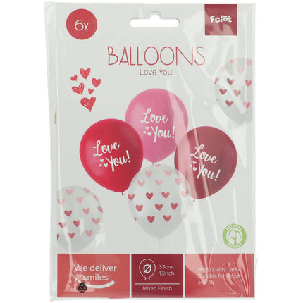 Balony "Kocham Cię! Mix Pink 33cm - 6 sztuk