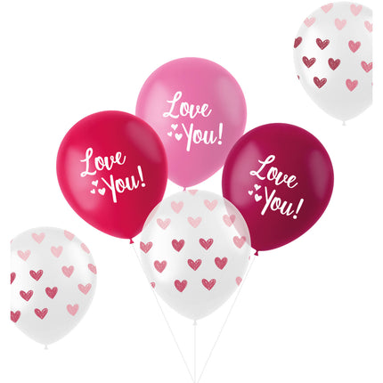 Balony "Kocham Cię! Mix Pink 33cm - 6 sztuk