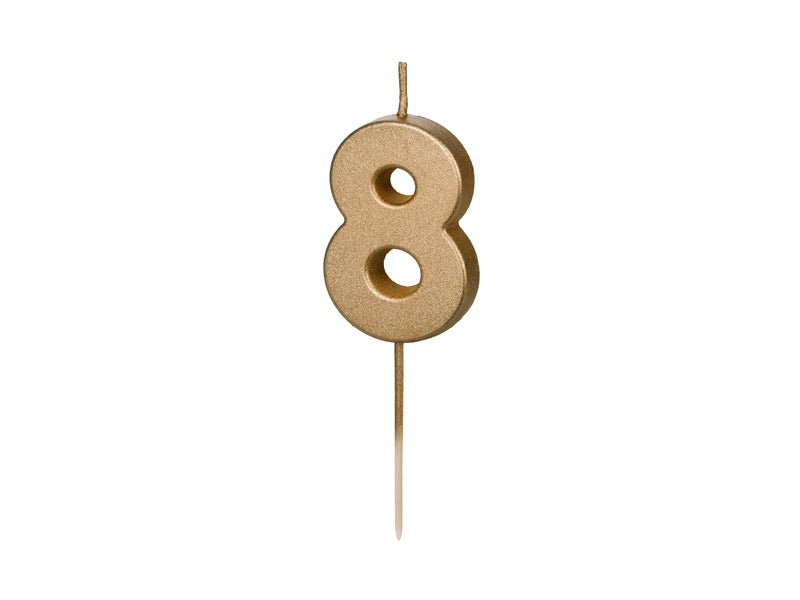 8 Jaar Kaars Goud 4,5cm - Partywinkel - 5904555032378