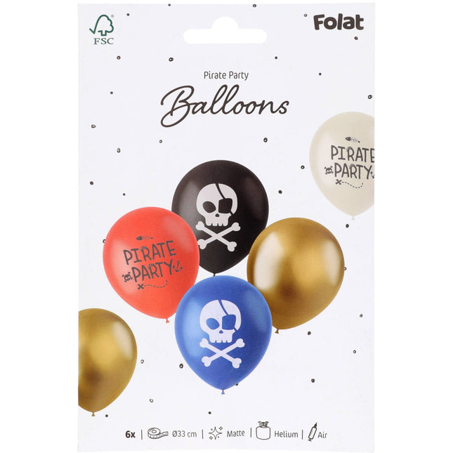 Balony lateksowe - Pirat Party - 33 cm - 6 sztuk