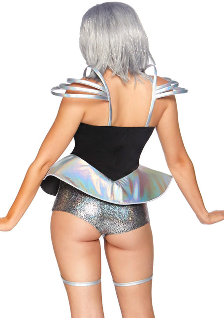 Astronauten Pak Zwart Zilver Dames Bodysuit Leg Avenue - Partywinkel - 714718544786