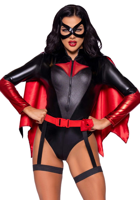 Batgirl Kostuum Zwart Rood Dames Bodysuit Leg Avenue - Partywinkel - 714718564357