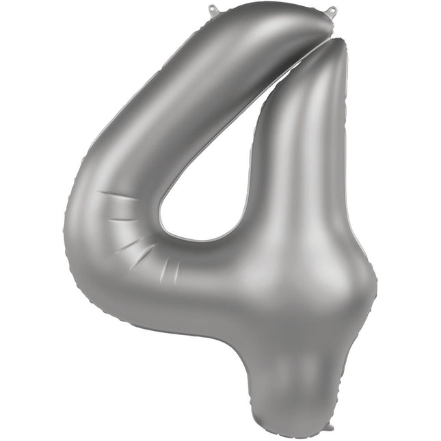 Balon foliowy Figura 4 Srebrny Satynowy 86cm Pusty