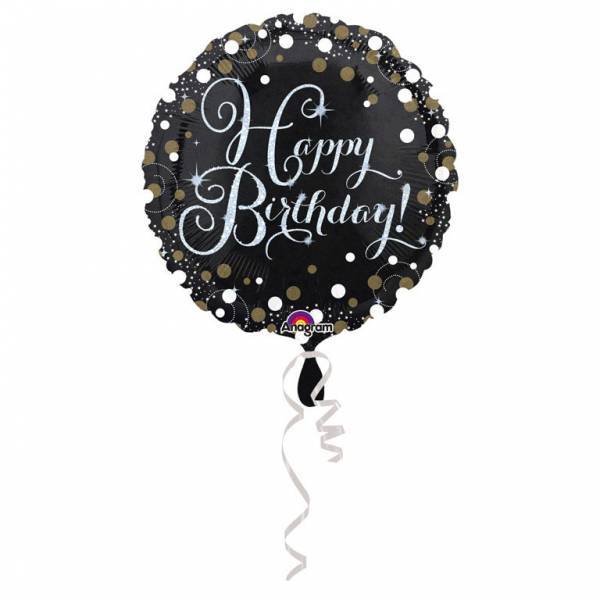 Balon helowy Happy Birthday czarny brokat 43 cm pusty