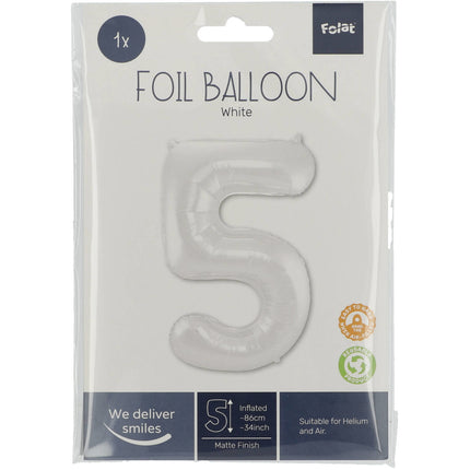 Balon foliowy Figurka 5 Matt White XL 86 cm pusty