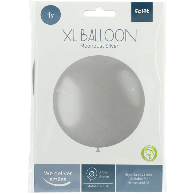 Srebrny balon metaliczny Moondust Silver 80cm