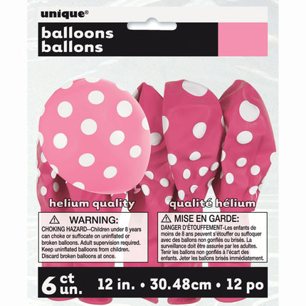 Balony różowe białe kropki 30cm 6szt