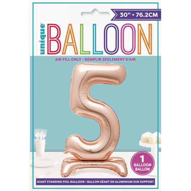 Balon foliowy figura 5 różowe złoto standard 76 cm