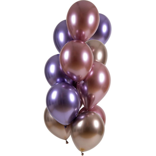 Balony fioletowo-różowe chrom 33cm 12szt