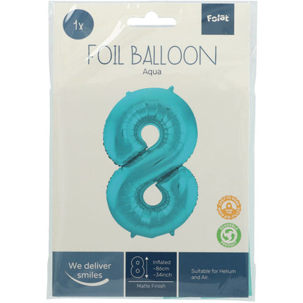 Balon foliowy Figura 8 Pastel Mint Green XL 86cm Pusty