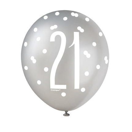 Balony 21 lat Kropki Czarne 30cm 6szt