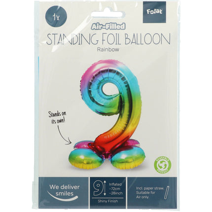 Balon foliowy Figurka 9 Rainbow ze stojakiem 72 cm