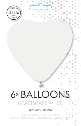 Balony białe serca 30cm 6szt