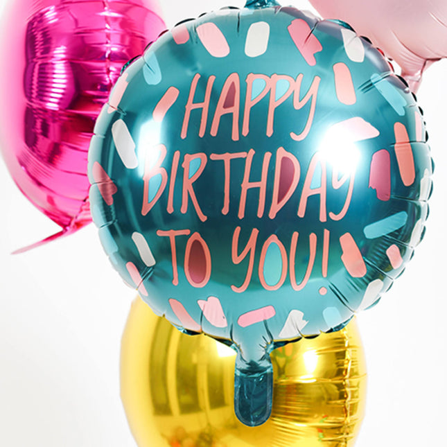 Balon helowy urodzinowy Happy Birthday Blue Rose Gold pusty 45cm