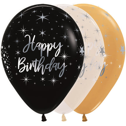 Balony Happy Birthday Radiant Metallic Ink Silver 30cm 25szt