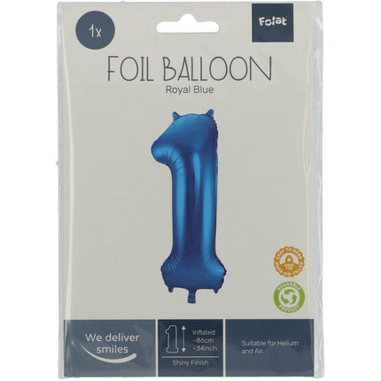 Balon foliowy Figurka 1 Niebieski metaliczny XL 86 cm pusty