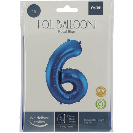 Balon foliowy Figurka 6 Niebieski Metaliczny XL 86cm Pusty