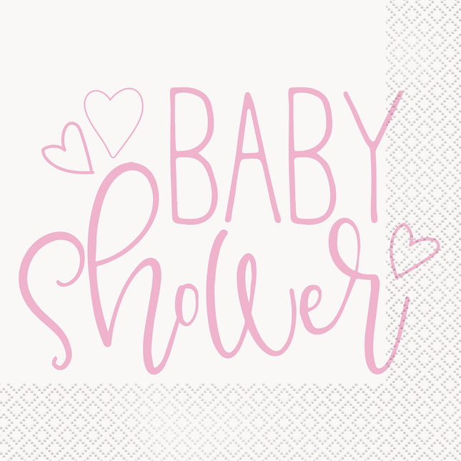 Serwetki na baby shower różowe 16szt