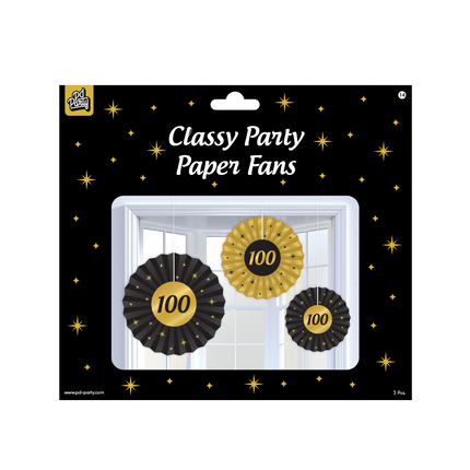 Zestaw wachlarzy papierowych 100 lat 20-40 cm 3-częściowy