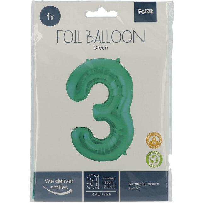 Balon foliowy Figurka 3 Matt Green XL 86cm pusty