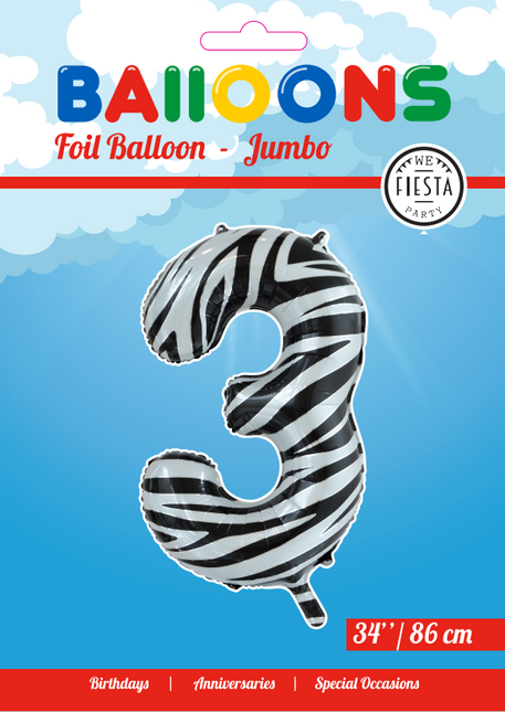 Balon foliowy Figurka 3 Zebra XL 86cm pusty