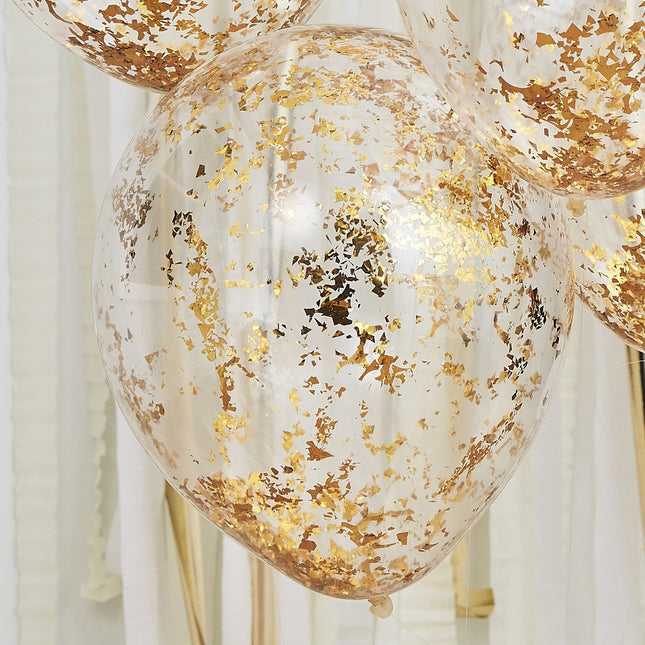 Złote lateksowe balony z konfetti 30 cm 5 szt.
