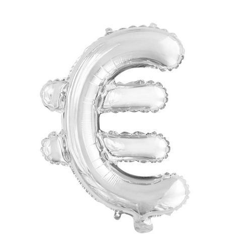 Balon foliowy Euro Sign Silver 41 cm ze słomką