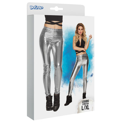 Metaliczne srebrne legginsy L-XL