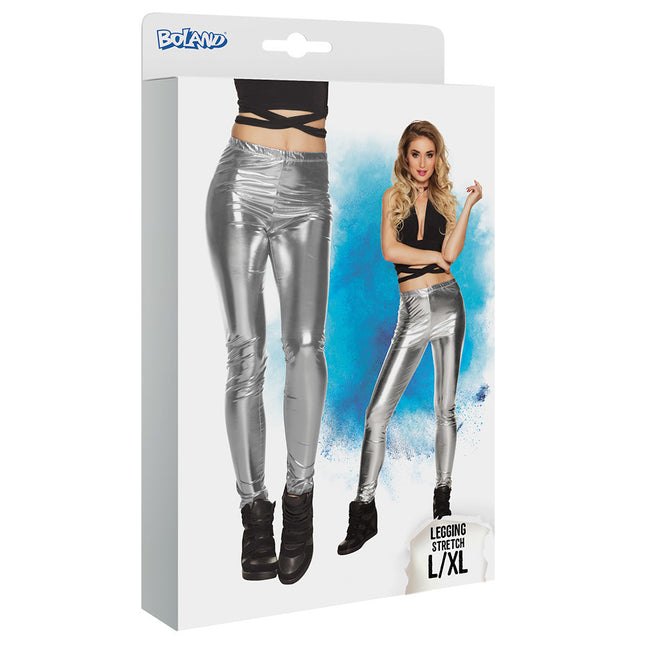 Metaliczne srebrne legginsy L-XL