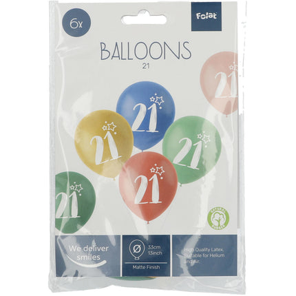 Balony 21 lat kolorowe 33cm 6szt