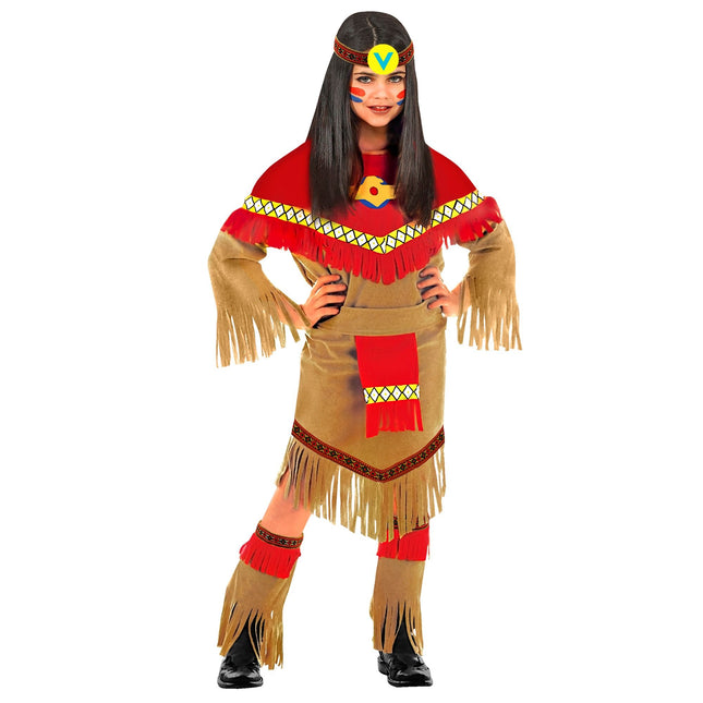 Sukienka indiańska dla dziewczynki czerwono-brązowa