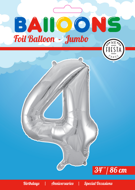 Balon foliowy Figurka 4 Srebrny XL 86cm pusty