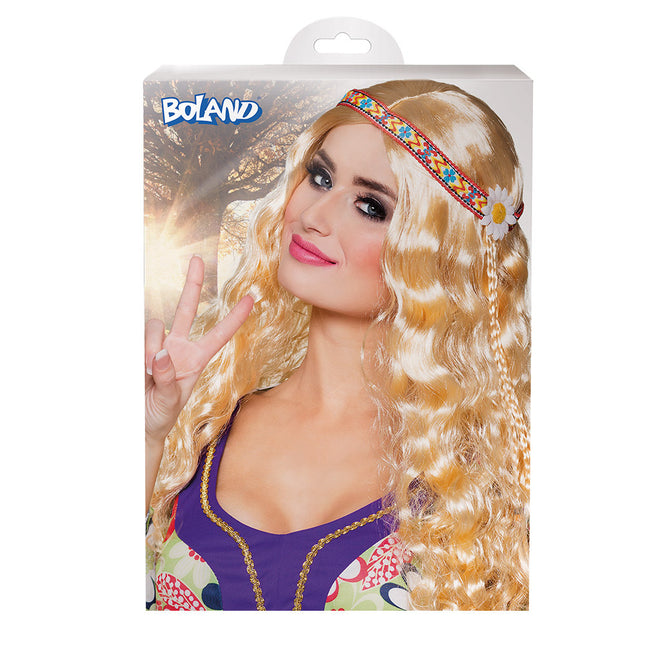 Blond peruka hippie z opaską na głowę