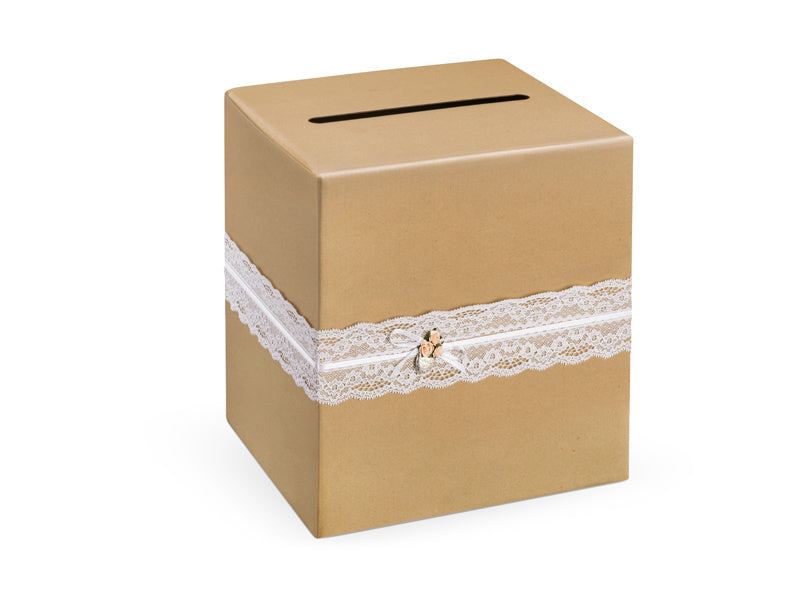 Brązowe pudełko kopertowe z koronką 24 cm