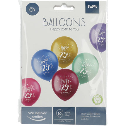 Balony 25 lat Szczęśliwego 25-lecia 33cm 6szt.