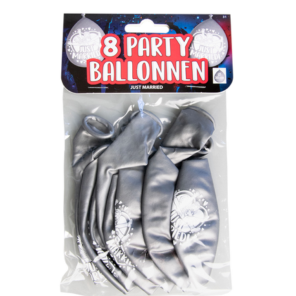 Balony poślubne srebrne 30cm 8szt