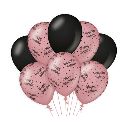 Balony Happy Birthday Rose Black 30cm 8szt