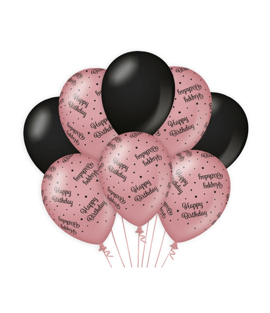 Balony Happy Birthday Rose Black 30cm 8szt