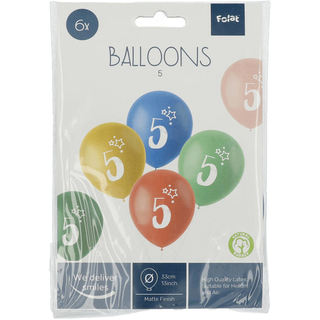 Balony 5 lat kolorowe 33cm 6szt