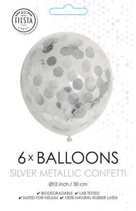 Balony konfetti srebrne 30cm 6szt