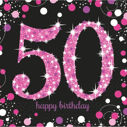 Serwetki 50 Years Happy Birthday Pink 33cm 16szt