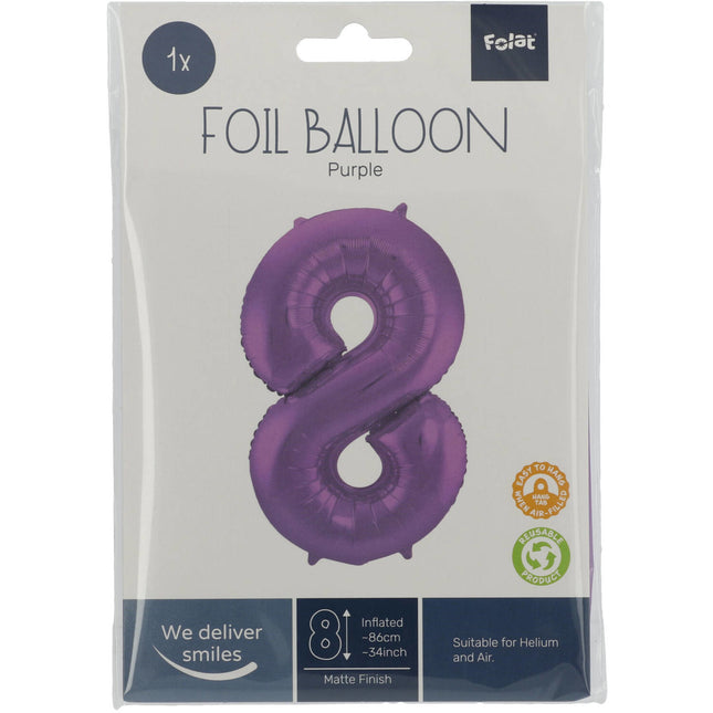 Balon foliowy Figura 8 Matt Purple XL 86 cm pusty