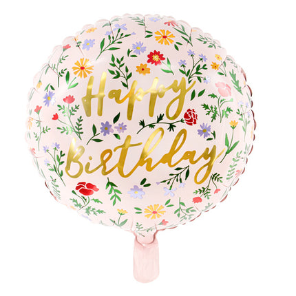 Balon helowy Happy Birthday Kwiaty Różowy Pusty 45cm