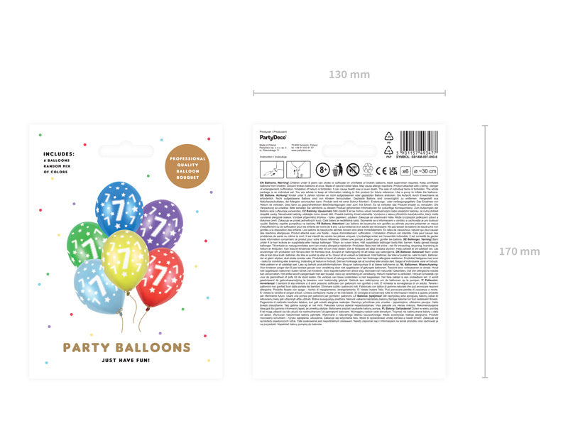 Balony 7 lat kolorowe metaliczne 30cm 6szt